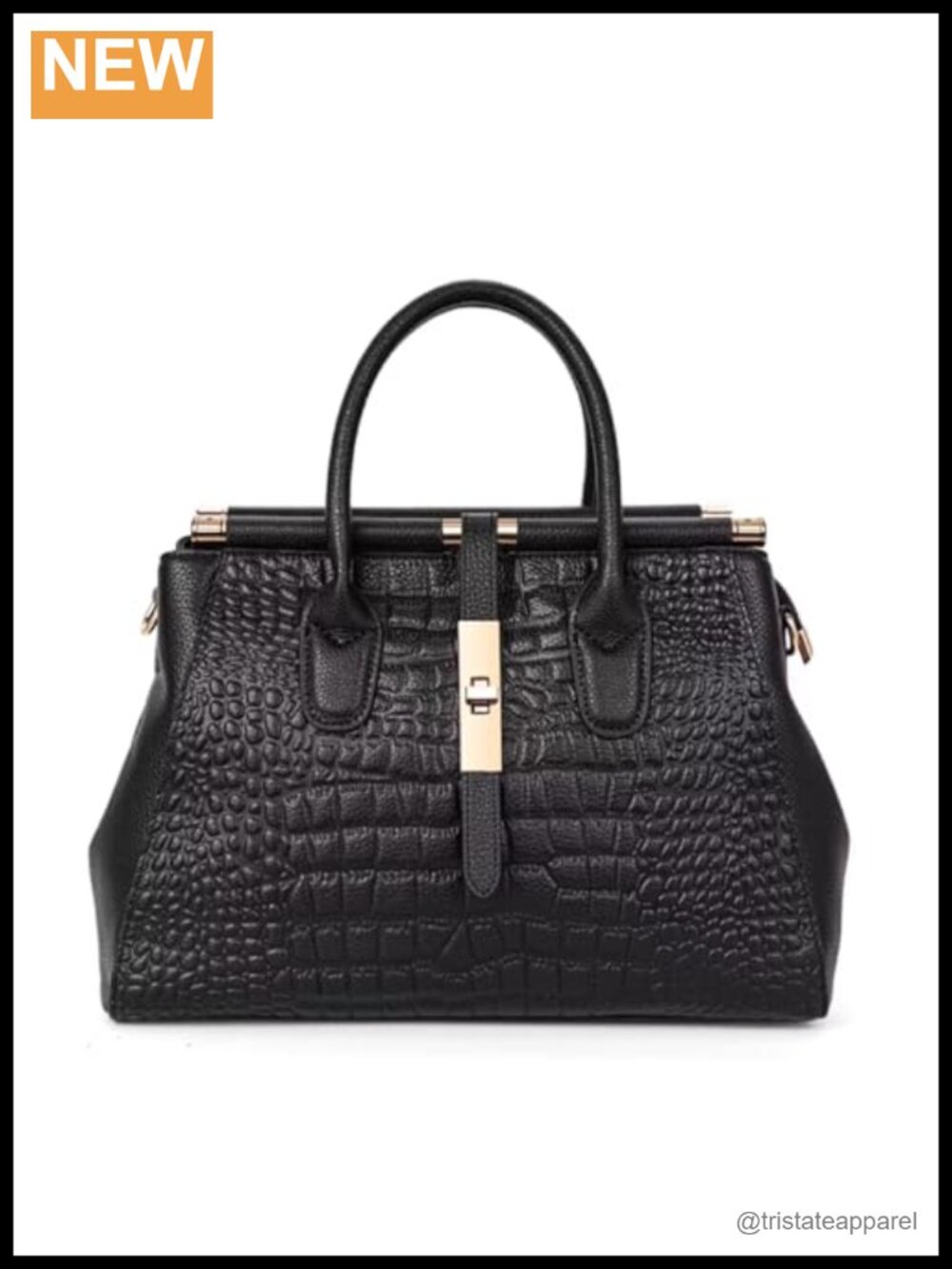 Genuine Leather Crocodile Embossed Handbag Detachable Strap Crossbody Tote